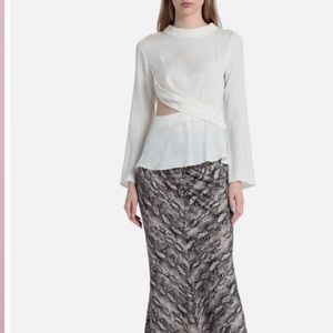 Topshop Premium Long Sleeve Draped Cut Out Lyocell Top Color Ivory Size 6